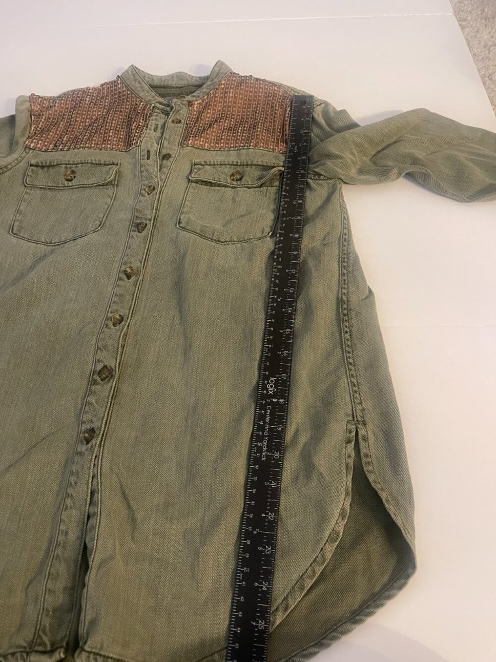 Anthropologie Sequin Yoke Utility Denim Shirt Size 0 - Picture 3 of 7